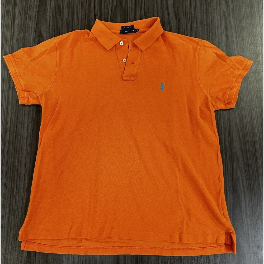 Vintage Ralph Lauren Polo Shirt Women's XL Bright Orange Solid Classic Fit Knit